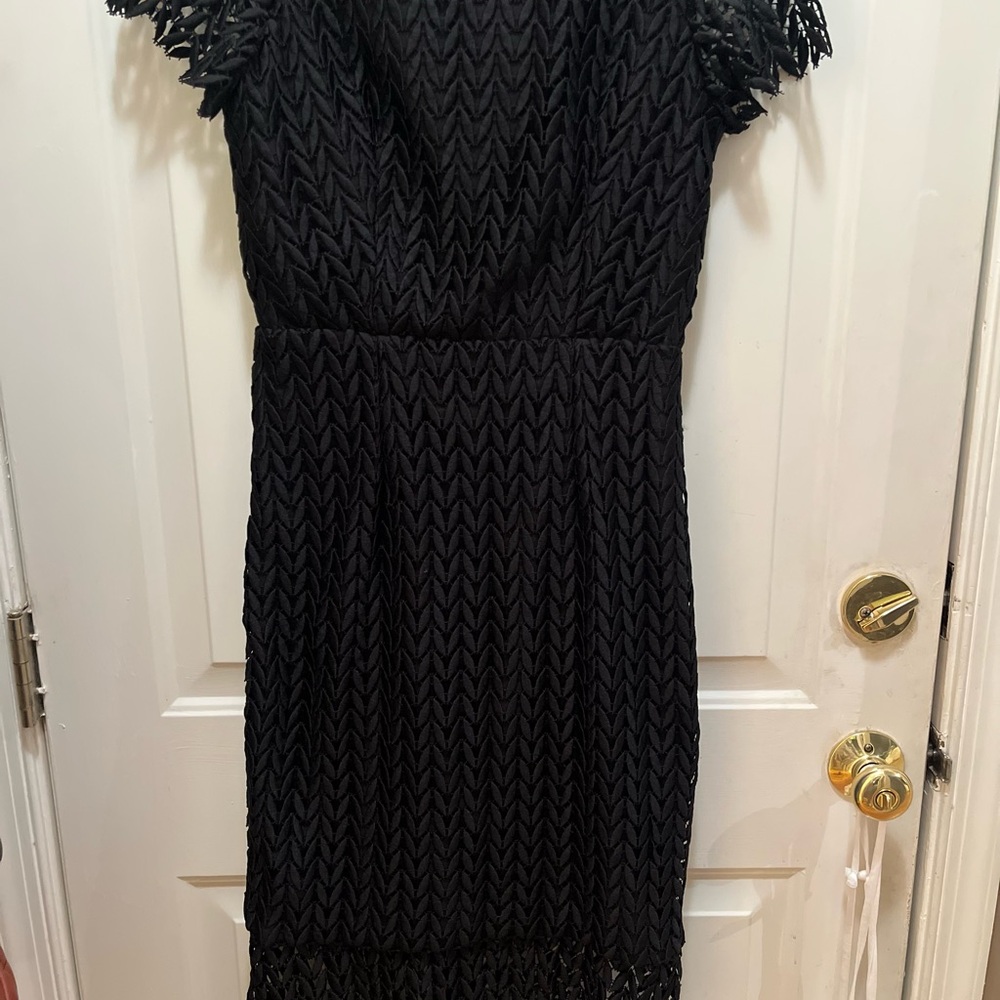 Kay Unger Black Ribbed Sz 6 Cocktail Dress